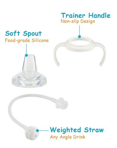 Sippy Cup Soft Spout Conversion Kit for Pigeon Baby Bottle, Toddler Transition Kit with Silicone Sippy Spout Nipple, Weighted Straw, Bottle Handle, Cleaning Brush, 2 Pack, 6m+ in Kuwait