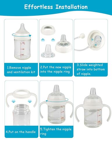 Sippy Cup Soft Spout Conversion Kit for Pigeon Baby Bottle, Toddler Transition Kit with Silicone Sippy Spout Nipple, Weighted Straw, Bottle Handle, Cleaning Brush, 2 Pack, 6m+ in Kuwait