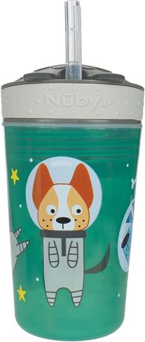 Nuby All in One Snack Bowl and No Spill Soft Straw Cup - 2 Pack Aqua Ocean Animals & Green Puppy Dogs - Snack N' Sip, Holds: 4.5 oz Container with Lid and 9 oz/ 270 ml Straw Cup (12 Months +) | Aqua Ocean Animals & Green Puppy Dogs, Snack N' Sip, 4.5 oz C in Kuwait