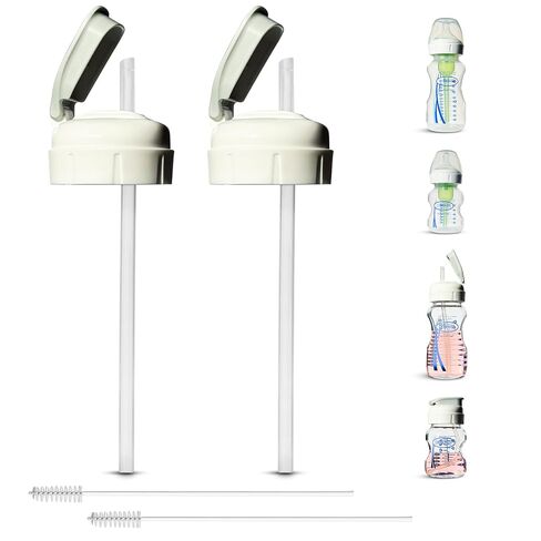 Flip Top Straw Lid for Dr. Brown's Wide-Neck Baby Bottles 6+ Months 2-Pack | For Natural Flow Anti-Colic Options+ Wide Neck Baby Bottles & Glass Bottles, Food Grade Silicone Straw, Cleaning Brush in Kuwait