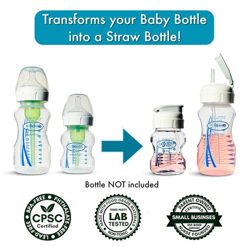 Flip Top Straw Lid for Dr. Brown's Wide-Neck Baby Bottles 6+ Months 2-Pack | For Natural Flow Anti-Colic Options+ Wide Neck Baby Bottles & Glass Bottles, Food Grade Silicone Straw, Cleaning Brush in Kuwait