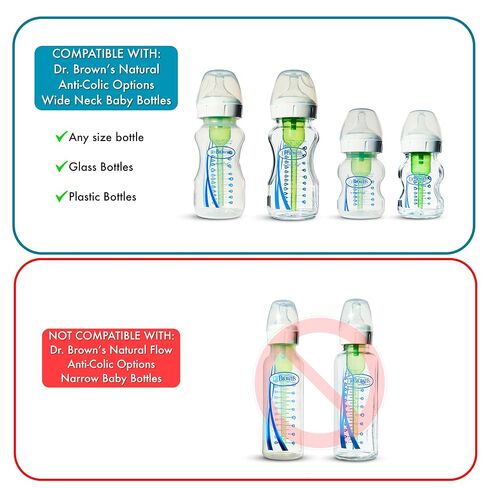 Flip Top Straw Lid for Dr. Brown's Wide-Neck Baby Bottles 6+ Months 2-Pack | For Natural Flow Anti-Colic Options+ Wide Neck Baby Bottles & Glass Bottles, Food Grade Silicone Straw, Cleaning Brush in Kuwait