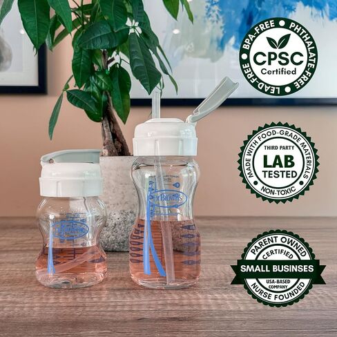 Flip Top Straw Lid for Dr. Brown's Wide-Neck Baby Bottles 6+ Months 2-Pack | For Natural Flow Anti-Colic Options+ Wide Neck Baby Bottles & Glass Bottles, Food Grade Silicone Straw, Cleaning Brush in Kuwait