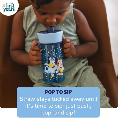 The First Years Bluey Pop Up Trainer Cup with Pop-Up Straw and Handles - 12 Oz Toddler Water Bottle for Ages 12 Months and Up in Kuwait
