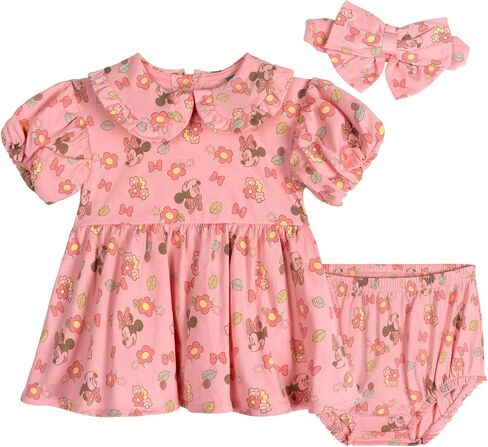 Disney Baby Girls' Dress, Bloomers and Headband Set Newborn to Infant | 3-Piece Set, Soft Cotton Blend, Elastic Waist Bloomers, Coordinating Headband, Machine Washable in Kuwait