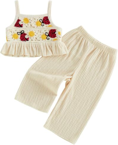 Baby Girl Summer Outfits Crocheted Camisole And Elastic Pants Clothing Set in Kuwait