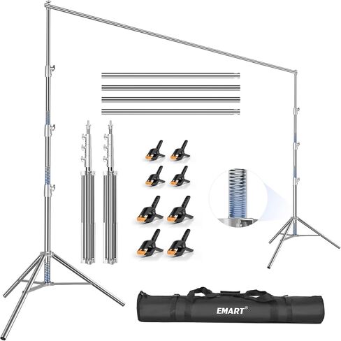 EMART 10x10FT Backdrop Stand Heavy Duty,Photo Back Drop Adjustable Stand Kit with 4 Backdrop Clamps and Carry Bag,Background Support System for Photography Studio,Parties,Wedding,Event Decorations in Kuwait
