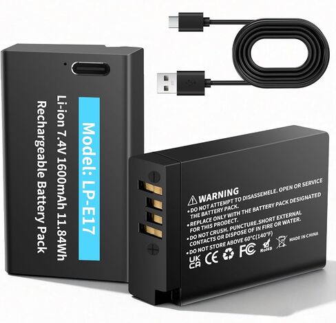 2-Pack LP-E17 Battery, 1600mAh 2026 NEW USB-C R50 Battery Compatible with Canon EOS R100 R50 RP R8 R10, Powershot V1, Rebel T8i T7i T6i T6s SL2 SL3 EOS M3, M5, M6, EOS 200D 77D 750D 760D Cameras in Kuwait
