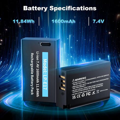 2-Pack LP-E17 Battery, 1600mAh 2026 NEW USB-C R50 Battery Compatible with Canon EOS R100 R50 RP R8 R10, Powershot V1, Rebel T8i T7i T6i T6s SL2 SL3 EOS M3, M5, M6, EOS 200D 77D 750D 760D Cameras in Kuwait