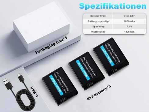 2-Pack LP-E17 Battery, 1600mAh 2026 NEW USB-C R50 Battery Compatible with Canon EOS R100 R50 RP R8 R10, Powershot V1, Rebel T8i T7i T6i T6s SL2 SL3 EOS M3, M5, M6, EOS 200D 77D 750D 760D Cameras in Kuwait