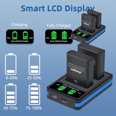 EN-EL14 EN-EL14A Battery and USB Dual Charger Compatible with Nikon D3100, D3200, D3300, D3400, D3500, D5100, D5200, D5300, D5500, D5600, DF, Coolpix P7000, P7100, P7700, P7800 Cameras in Kuwait