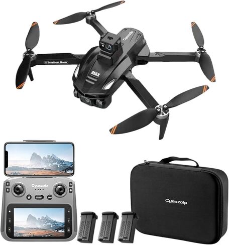 V168MAX 2026 Upgraded Drones with Camera for Adults 4k,3 Batteries(Black) | 360° Obstacle Avoidance,GPS drone with Screen 4.5'' LCD Remote ,Brushless Motor, 5G WiFi, Auto Return,Follow me in Kuwait