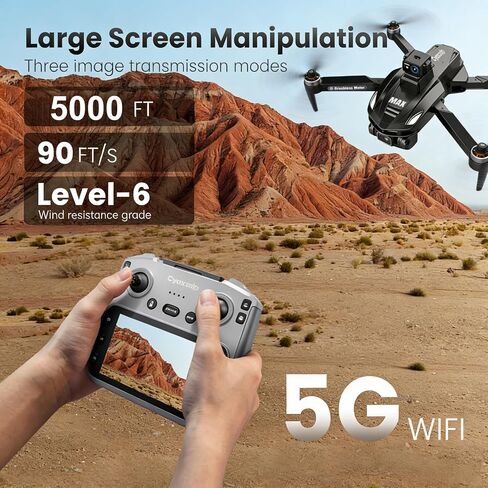 V168MAX 2026 Upgraded Drones with Camera for Adults 4k,3 Batteries(Black) | 360° Obstacle Avoidance,GPS drone with Screen 4.5'' LCD Remote ,Brushless Motor, 5G WiFi, Auto Return,Follow me in Kuwait