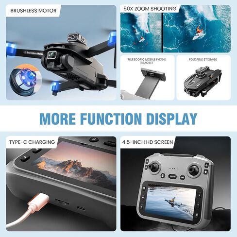 V168MAX 2026 Upgraded Drones with Camera for Adults 4k,3 Batteries(Black) | 360° Obstacle Avoidance,GPS drone with Screen 4.5'' LCD Remote ,Brushless Motor, 5G WiFi, Auto Return,Follow me in Kuwait