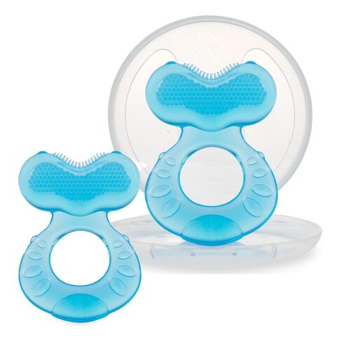 Nuby Silicone Teethe-EEZ Teether with Bristles, Includes Hygienic Case, Blue in Kuwait