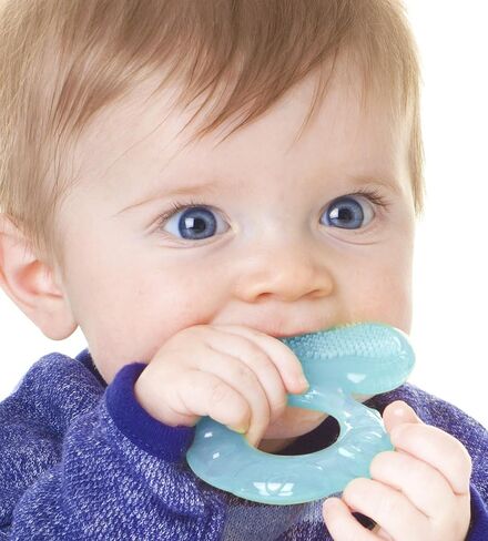 Nuby Soft Silicone Teether with Massaging Bristles | 2 Pack: Blue | 3m + | Travel Case Included in Kuwait