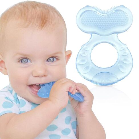 Nuby Soft Silicone Teether with Massaging Bristles | 2 Pack: Blue | 3m + | Travel Case Included in Kuwait