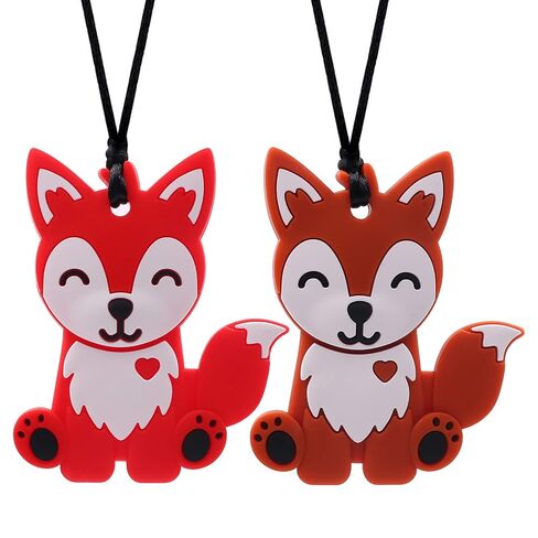 Sensory Chew Necklaces for Kids,2 Pack Fox Silicone Chew Toys,Blue & Grey | Sensory Necklaces for Chewing Boys and Girls with Autism, Biting, ADHD, SPD, Cute Chewy Oral Motor Toys for Sensory Needs in Kuwait