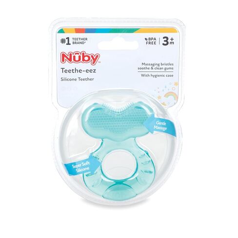 Nuby Soft Silicone Teether with Massaging Bristles | 2 Pack: Blue | 3m + | Travel Case Included in Kuwait