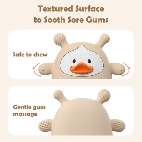2 Pack Baby Teething Toys for 3-6 6-12 Months, Upgraded Silicone Teething Mitten with Anti-Dropping Wrist Design, Soft Sensory Baby Teether Toys, BPA Free Infant Chew Toys,Green & Nude（Duck） in Kuwait