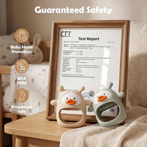 2 Pack Baby Teething Toys for 3-6 6-12 Months, Upgraded Silicone Teething Mitten with Anti-Dropping Wrist Design, Soft Sensory Baby Teether Toys, BPA Free Infant Chew Toys,Green & Nude（Duck） in Kuwait