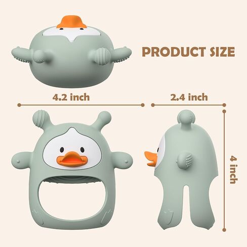 2 Pack Baby Teething Toys for 3-6 6-12 Months, Upgraded Silicone Teething Mitten with Anti-Dropping Wrist Design, Soft Sensory Baby Teether Toys, BPA Free Infant Chew Toys,Green & Nude（Duck） in Kuwait