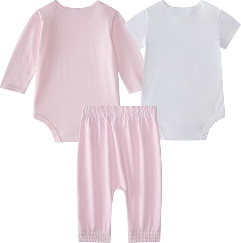 adidas Unisex 3-Piece Logo Bodyshirt & Pant Set, Pink With White, 9M | Pant Sets, elastic waist, relaxed fit in Kuwait