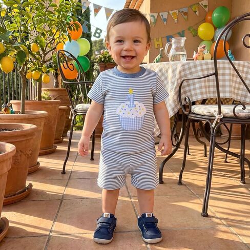GOOCHEER Baby Boy Girl First Birthday Outfit 1 Cake Waffle Knit Short Sleeve T-Shirt Top+ Shorts Set One Year Old Clothes in Kuwait