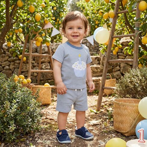 GOOCHEER Baby Boy Girl First Birthday Outfit 1 Cake Waffle Knit Short Sleeve T-Shirt Top+ Shorts Set One Year Old Clothes in Kuwait