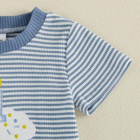 GOOCHEER Baby Boy Girl First Birthday Outfit 1 Cake Waffle Knit Short Sleeve T-Shirt Top+ Shorts Set One Year Old Clothes in Kuwait