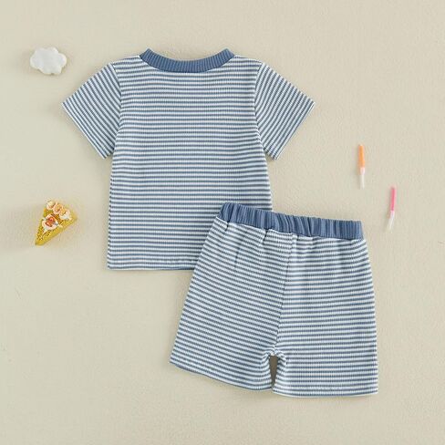 GOOCHEER Baby Boy Girl First Birthday Outfit 1 Cake Waffle Knit Short Sleeve T-Shirt Top+ Shorts Set One Year Old Clothes in Kuwait
