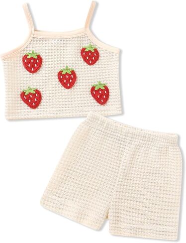 YOUNGER TREE Toddler Baby Girl Summer Clothes Sleeveless Waffle Knit Tank Top 2-piece Set Cute Outfits 6M-4T in Kuwait