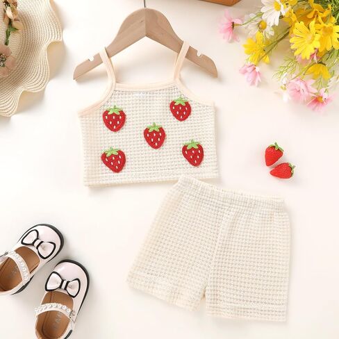 YOUNGER TREE Toddler Baby Girl Summer Clothes Sleeveless Waffle Knit Tank Top 2-piece Set Cute Outfits 6M-4T in Kuwait