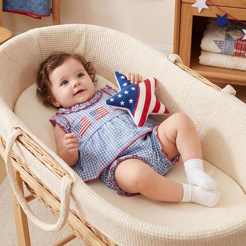 Amnnchya Toddler Baby Girl 4th Of July Outfit USA Plaid Fly Sleeve Tops Stars Shorts Memorial Day Set Fourth Of July Clothes in Kuwait