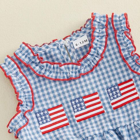 Amnnchya Toddler Baby Girl 4th Of July Outfit USA Plaid Fly Sleeve Tops Stars Shorts Memorial Day Set Fourth Of July Clothes in Kuwait