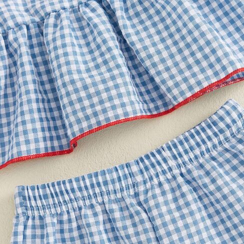 Amnnchya Toddler Baby Girl 4th Of July Outfit USA Plaid Fly Sleeve Tops Stars Shorts Memorial Day Set Fourth Of July Clothes in Kuwait