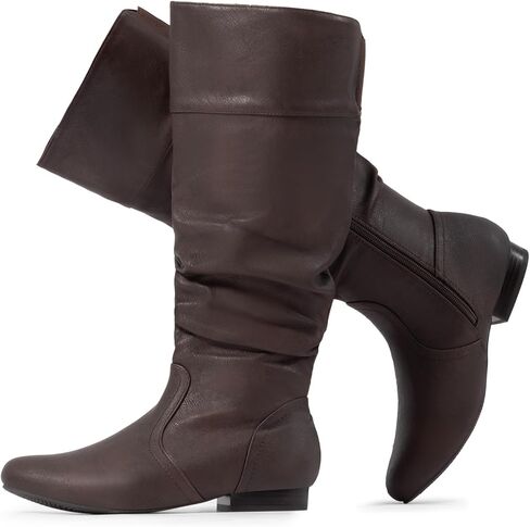 DREAM PAIRS Womens Wide Calf Knee High Boots | Round Toe Pull On Fall Weather Winter Boots with Side Zipper in Kuwait