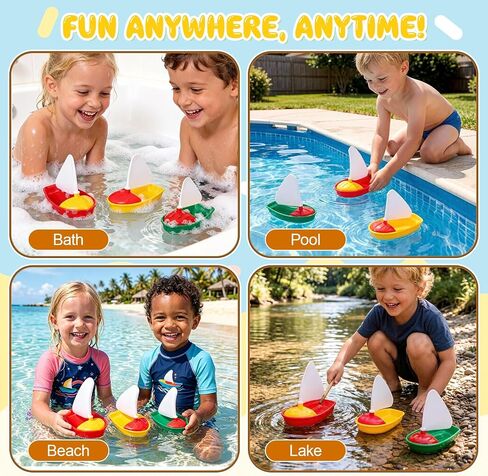 Toyvian 3PCS Toy Boats for Kids, DIY Sailboat Bath Toys for Water Play | Floating Pool Toys with Mold-Free Design, Creative Bath Boats for Toddlers, Beach, Lake and Outdoor Water Play in Kuwait