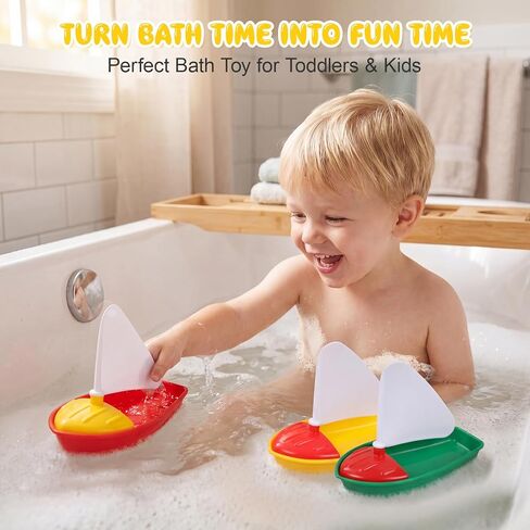 Toyvian 3PCS Toy Boats for Kids, DIY Sailboat Bath Toys for Water Play | Floating Pool Toys with Mold-Free Design, Creative Bath Boats for Toddlers, Beach, Lake and Outdoor Water Play in Kuwait