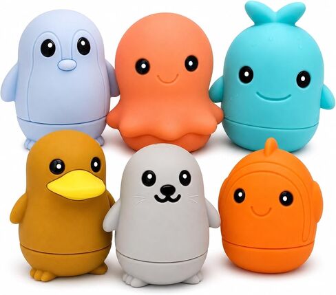 Silicone Bath Toys, Baby Bath Toys for Toddlers 1-3, Pack of 6 | Opens to Clean Inside | Food-Grade Silicone | Top Rack Dishwasher Safe | BPA & PVC Free | Bath, Beach, Water Table in Kuwait