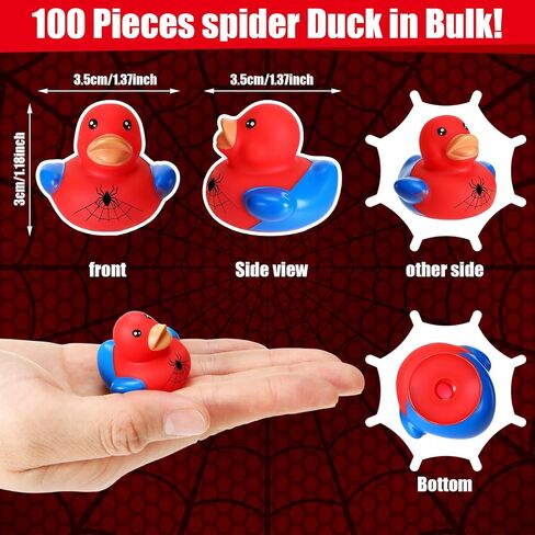 Capoda 100 Pieces Spider Ducks in Bulk, 1.2 Inch Mini Spider Web Rubber Ducks Tiny Ducking Duckies Fidgets for Kids Birthday Party Favors Bath Toys Goodies Bags Stuffers in Kuwait