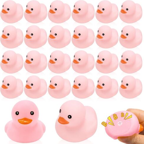 24 Pcs Mini Rubber Duck Bulk Bath Squeaky Rubber Duckies Cute Float Bathtub Toys for Baby Shower Birthday Party Favors Gift Beach Pool Activity Carnival Game (Pink) in Kuwait