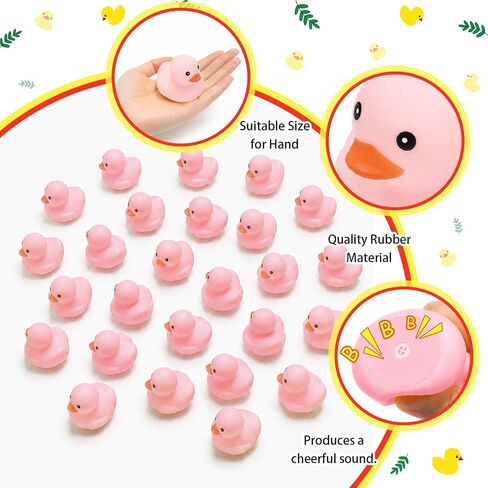24 Pcs Mini Rubber Duck Bulk Bath Squeaky Rubber Duckies Cute Float Bathtub Toys for Baby Shower Birthday Party Favors Gift Beach Pool Activity Carnival Game (Pink) in Kuwait