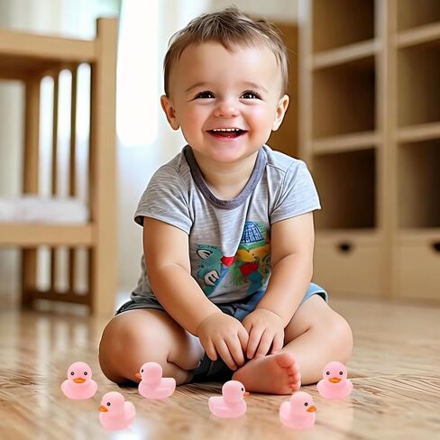 24 Pcs Mini Rubber Duck Bulk Bath Squeaky Rubber Duckies Cute Float Bathtub Toys for Baby Shower Birthday Party Favors Gift Beach Pool Activity Carnival Game (Pink) in Kuwait