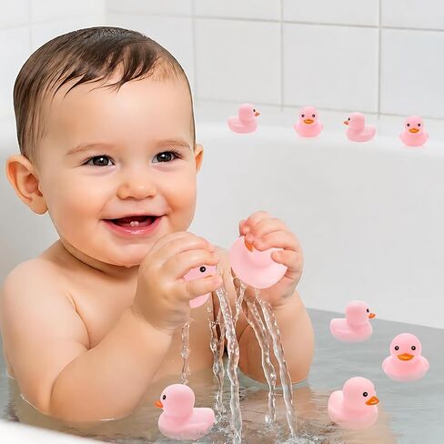 24 Pcs Mini Rubber Duck Bulk Bath Squeaky Rubber Duckies Cute Float Bathtub Toys for Baby Shower Birthday Party Favors Gift Beach Pool Activity Carnival Game (Pink) in Kuwait
