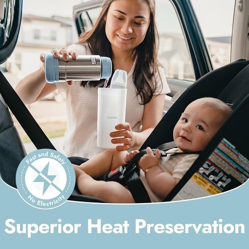 Papablic Portable Travel Baby Bottle Warmer On The Go, Fits Most Car Cup Holders, 12 OZ Stainless Steel Bottle Warmer, Leak-Proof, Safe & Easy to Clean in Kuwait