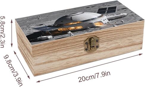 Moon Base Surface Wooden Storage Box with Hinged Lid for Photo | Wood Keepsake Box, Dustproof Storage Box, Decorative Treasure Chest, Memory Box for Crafts Coins Stamps Letters Jewelry in Kuwait