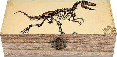 Dinosaur Skeleton Print Wooden Storage Box with Hinged Lid for Photo | Wood Keepsake Box, Dustproof Storage Box, Decorative Treasure Chest, Memory Box for Crafts Coins Stamps Letters Jewelry in Kuwait