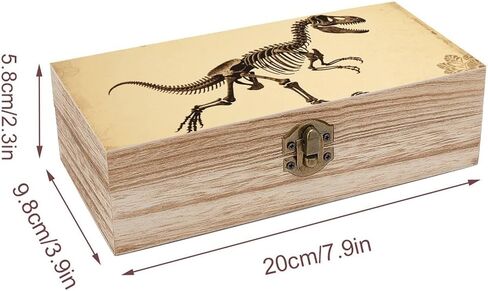 Dinosaur Skeleton Print Wooden Storage Box with Hinged Lid for Photo | Wood Keepsake Box, Dustproof Storage Box, Decorative Treasure Chest, Memory Box for Crafts Coins Stamps Letters Jewelry in Kuwait