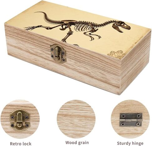Dinosaur Skeleton Print Wooden Storage Box with Hinged Lid for Photo | Wood Keepsake Box, Dustproof Storage Box, Decorative Treasure Chest, Memory Box for Crafts Coins Stamps Letters Jewelry in Kuwait
